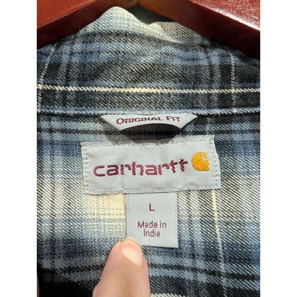 Carhartt Relaxed Fit Flannel Shirt Mens L Plaid Casual Button Down Pocket Blue - Picture 12 of 16